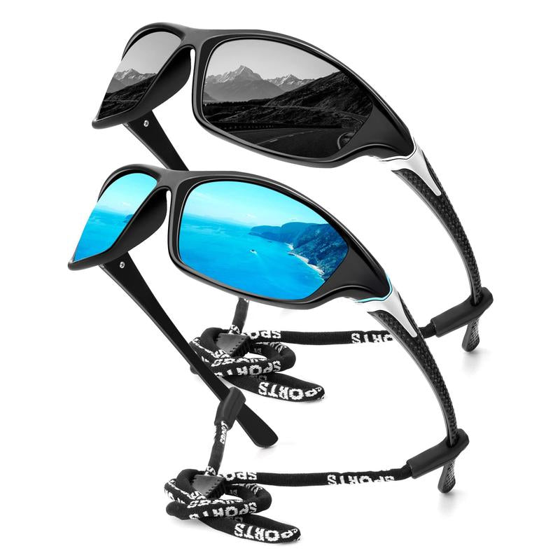 2 Pairs Adjustable Sports Sunglasses KALIYADI Polarized Sports Sun Glasses with UV Protection Outdoor (S64)